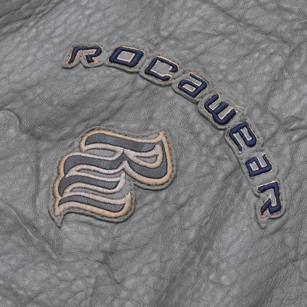 RocaweaR Vintage Leather Jacket Gray XXL Size Genuine Leather Stadium Jacket Good Used 4a001768