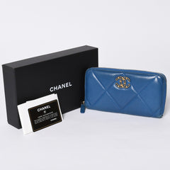 CHANEL シャネル ココマーク ラウンド長財布 30番台 マトラッセ ブルー レザー ゴールド金具 美品 中古 4a001525