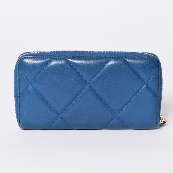 CHANEL シャネル ココマーク ラウンド長財布 30番台 マトラッセ ブルー レザー ゴールド金具 美品 中古 4a001525