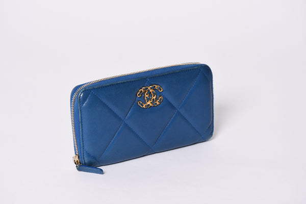 CHANEL シャネル ココマーク ラウンド長財布 30番台 マトラッセ ブルー レザー ゴールド金具 美品 中古 4a001525