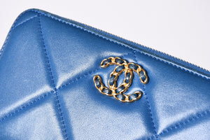CHANEL シャネル ココマーク ラウンド長財布 30番台 マトラッセ ブルー レザー ゴールド金具 美品 中古 4a001525