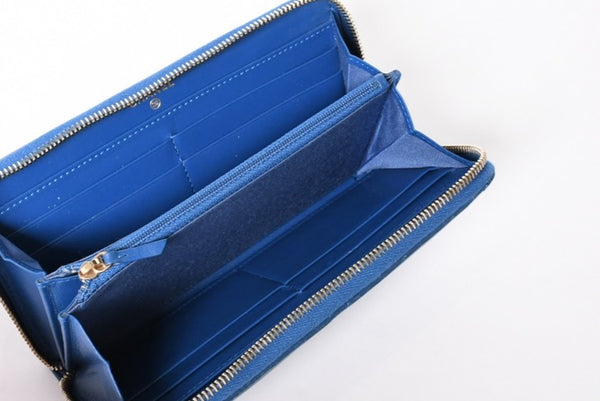 CHANEL シャネル ココマーク ラウンド長財布 30番台 マトラッセ ブルー レザー ゴールド金具 美品 中古 4a001525