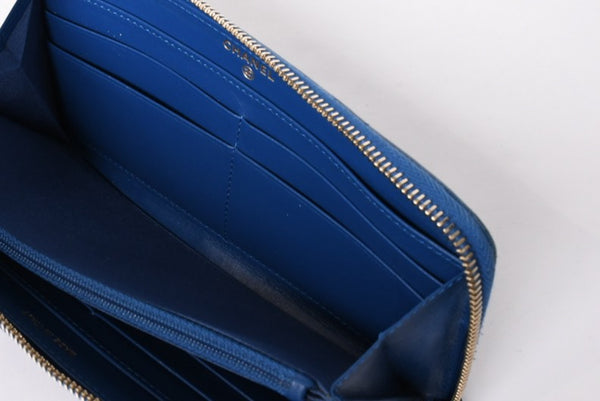 CHANEL シャネル ココマーク ラウンド長財布 30番台 マトラッセ ブルー レザー ゴールド金具 美品 中古 4a001525