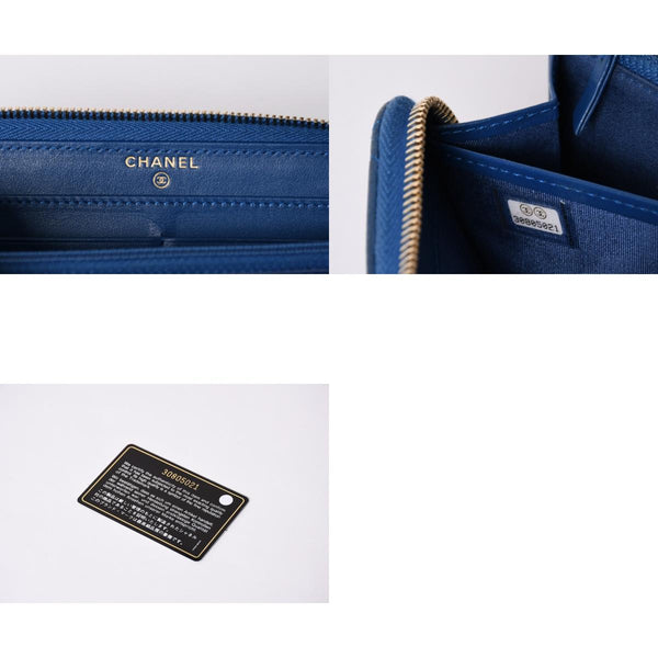 CHANEL シャネル ココマーク ラウンド長財布 30番台 マトラッセ ブルー レザー ゴールド金具 美品 中古 4a001525