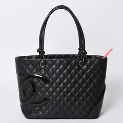 CHANEL シャネル カンボンライン ラージトートバッグ 10番台 ココマーク ラムスキン パテントレザー ブラック 美品 中古 4a001678