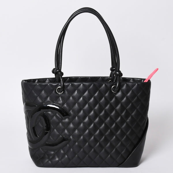 CHANEL シャネル カンボンライン ラージトートバッグ 10番台 ココマーク ラムスキン パテントレザー ブラック 美品 中古 4a001678
