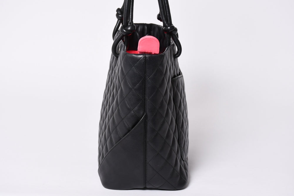 CHANEL シャネル カンボンライン ラージトートバッグ 10番台 ココマーク ラムスキン パテントレザー ブラック 美品 中古 4a001678