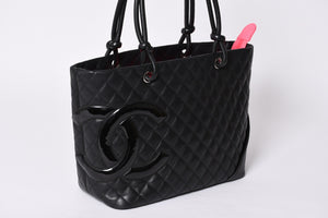 CHANEL シャネル カンボンライン ラージトートバッグ 10番台 ココマーク ラムスキン パテントレザー ブラック 美品 中古 4a001678