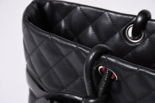 CHANEL シャネル カンボンライン ラージトートバッグ 10番台 ココマーク ラムスキン パテントレザー ブラック 美品 中古 4a001678