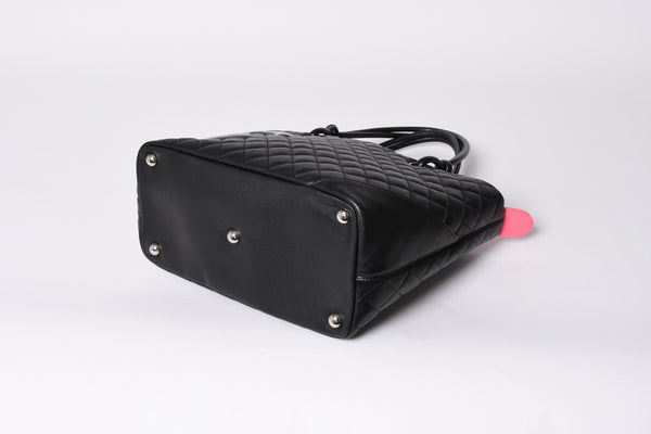CHANEL シャネル カンボンライン ラージトートバッグ 10番台 ココマーク ラムスキン パテントレザー ブラック 美品 中古 4a001678