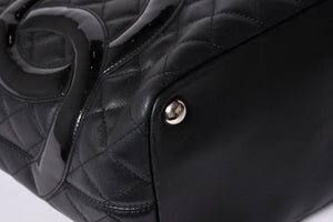 CHANEL シャネル カンボンライン ラージトートバッグ 10番台 ココマーク ラムスキン パテントレザー ブラック 美品 中古 4a001678