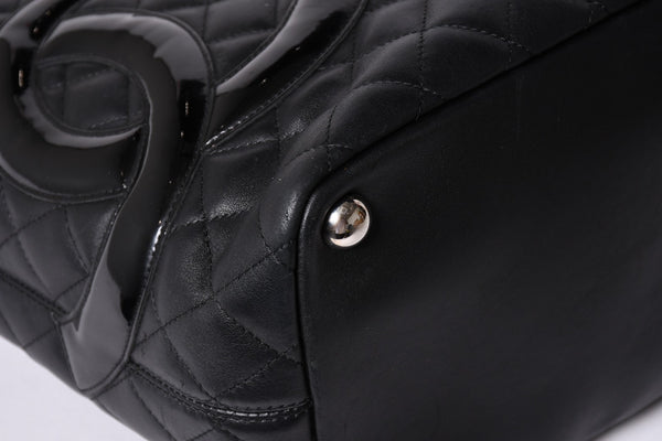 CHANEL シャネル カンボンライン ラージトートバッグ 10番台 ココマーク ラムスキン パテントレザー ブラック 美品 中古 4a001678