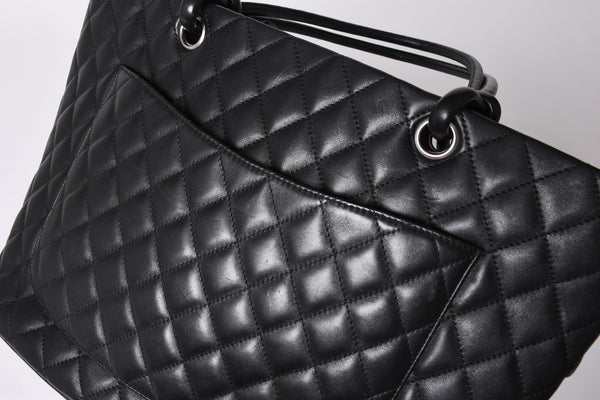 CHANEL シャネル カンボンライン ラージトートバッグ 10番台 ココマーク ラムスキン パテントレザー ブラック 美品 中古 4a001678