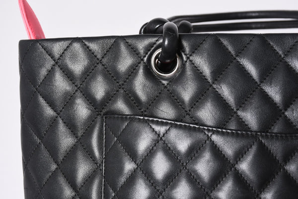 CHANEL シャネル カンボンライン ラージトートバッグ 10番台 ココマーク ラムスキン パテントレザー ブラック 美品 中古 4a001678