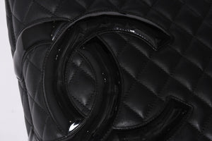 CHANEL シャネル カンボンライン ラージトートバッグ 10番台 ココマーク ラムスキン パテントレザー ブラック 美品 中古 4a001678