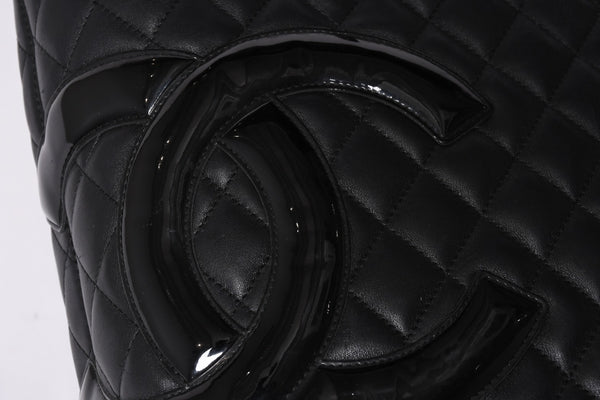 CHANEL シャネル カンボンライン ラージトートバッグ 10番台 ココマーク ラムスキン パテントレザー ブラック 美品 中古 4a001678