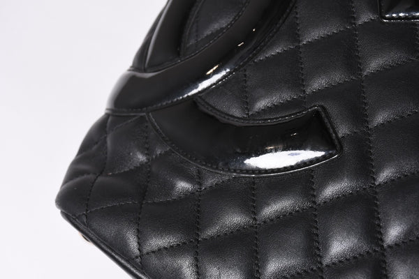 CHANEL シャネル カンボンライン ラージトートバッグ 10番台 ココマーク ラムスキン パテントレザー ブラック 美品 中古 4a001678