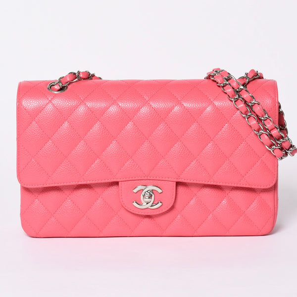 Like new CHANEL Chanel Matelasse 25 W flap W chain shoulder bag A01112 10th series Coco mark caviar skin used 4a001776