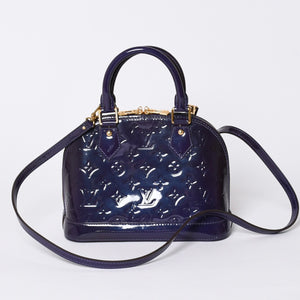 LOUIS VUITTON ルイヴィトン アルマBB 2WAYハンドバッグ Ｍ90975 ブルーベリー モノグラム ゴールド金具 ヴェルニ 美品 中古 4a001633