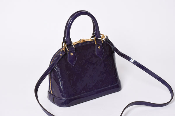 LOUIS VUITTON ルイヴィトン アルマBB 2WAYハンドバッグ Ｍ90975 ブルーベリー モノグラム ゴールド金具 ヴェルニ 美品 中古 4a001633