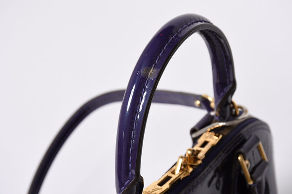 LOUIS VUITTON ルイヴィトン アルマBB 2WAYハンドバッグ Ｍ90975 ブルーベリー モノグラム ゴールド金具 ヴェルニ 美品 中古 4a001633