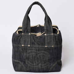 CHANEL Sparkling Denim Tote Bag Denim Fabric Indigo A31985 Gold Hardware Good Condition Used 4a001624