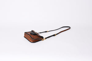 PRADA Braided Madras Shoulder Bag Triangular Plate Brown Black Good Condition Used 4a001621