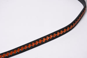 PRADA Braided Madras Shoulder Bag Triangular Plate Brown Black Good Condition Used 4a001621