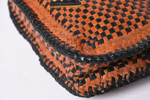PRADA Braided Madras Shoulder Bag Triangular Plate Brown Black Good Condition Used 4a001621