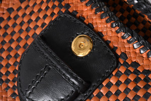 PRADA Braided Madras Shoulder Bag Triangular Plate Brown Black Good Condition Used 4a001621