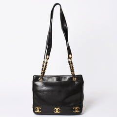 CHANEL Triple Coco Chain Shoulder Bag A03675 Black Gold Hardware Good Used 4a001636