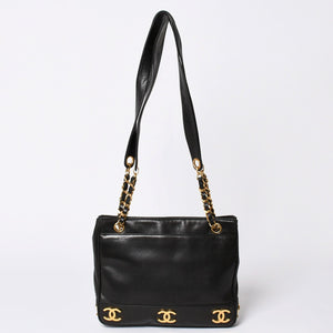 CHANEL Triple Coco Chain Shoulder Bag A03675 Black Gold Hardware Good Used 4a001636