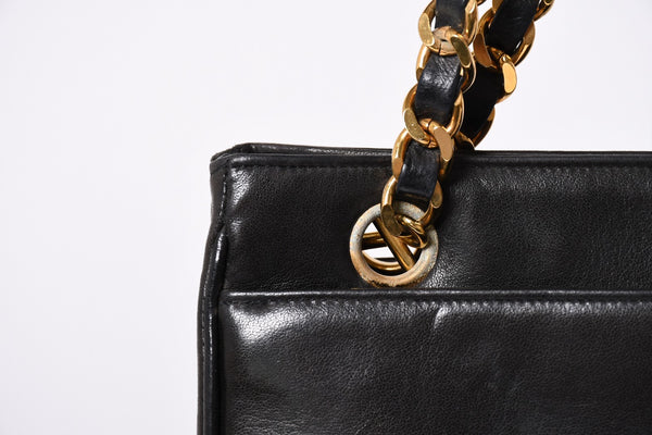 CHANEL Triple Coco Chain Shoulder Bag A03675 Black Gold Hardware Good Used 4a001636
