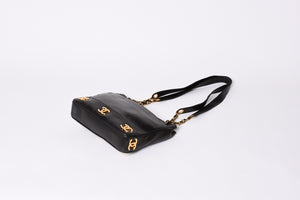 CHANEL Triple Coco Chain Shoulder Bag A03675 Black Gold Hardware Good Used 4a001636