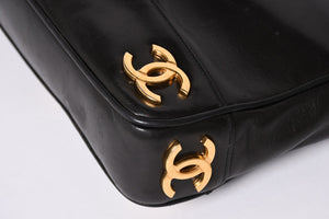 CHANEL Triple Coco Chain Shoulder Bag A03675 Black Gold Hardware Good Used 4a001636