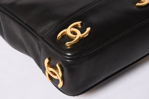 CHANEL Triple Coco Chain Shoulder Bag A03675 Black Gold Hardware Good Used 4a001636