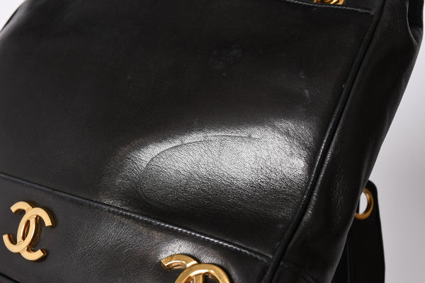 CHANEL Triple Coco Chain Shoulder Bag A03675 Black Gold Hardware Good Used 4a001636