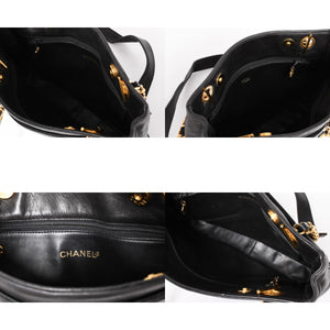 CHANEL Triple Coco Chain Shoulder Bag A03675 Black Gold Hardware Good Used 4a001636