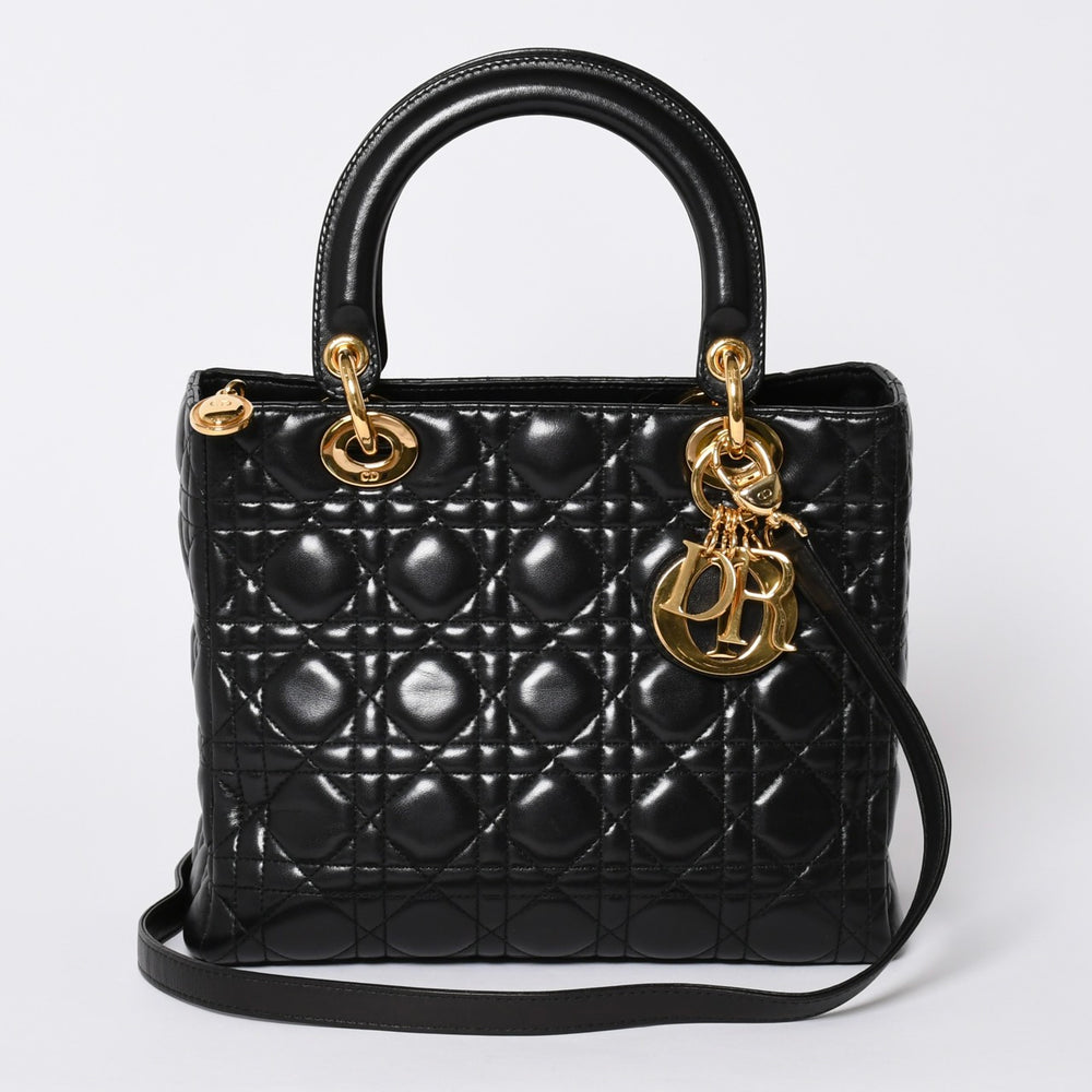 Christian Dior Galliano Period Lady Dior Handbag Lamb Leather Black Good Condition Used 4a000309