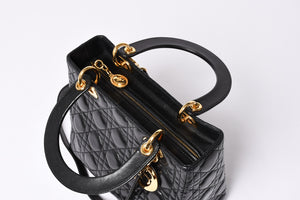 Christian Dior クリスチャンディオール ガリアーノ期 レディディオール ハンドバッグ ラムレザー ブラック 美品 中古 4a000309