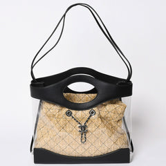 Like new CHANEL 2WAY shoulder bag here mark vinyl linen lambskin vinyl 27th series black silver hardware used 4a001706
