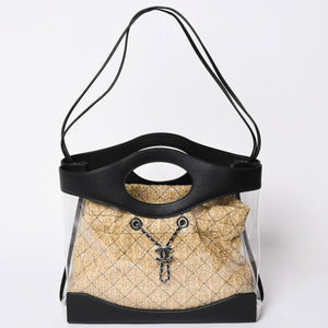 Like new CHANEL 2WAY shoulder bag here mark vinyl linen lambskin vinyl 27th series black silver hardware used 4a001706