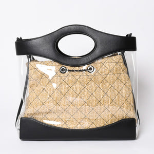 Like new CHANEL 2WAY shoulder bag here mark vinyl linen lambskin vinyl 27th series black silver hardware used 4a001706