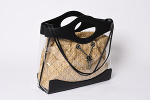 Like new CHANEL 2WAY shoulder bag here mark vinyl linen lambskin vinyl 27th series black silver hardware used 4a001706