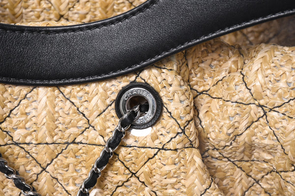 Like new CHANEL 2WAY shoulder bag here mark vinyl linen lambskin vinyl 27th series black silver hardware used 4a001706