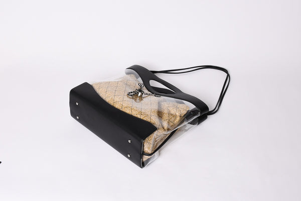 Like new CHANEL 2WAY shoulder bag here mark vinyl linen lambskin vinyl 27th series black silver hardware used 4a001706