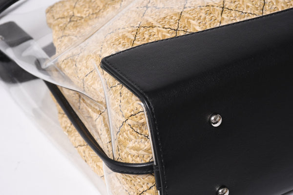 Like new CHANEL 2WAY shoulder bag here mark vinyl linen lambskin vinyl 27th series black silver hardware used 4a001706