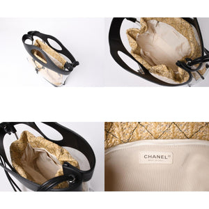 Like new CHANEL 2WAY shoulder bag here mark vinyl linen lambskin vinyl 27th series black silver hardware used 4a001706