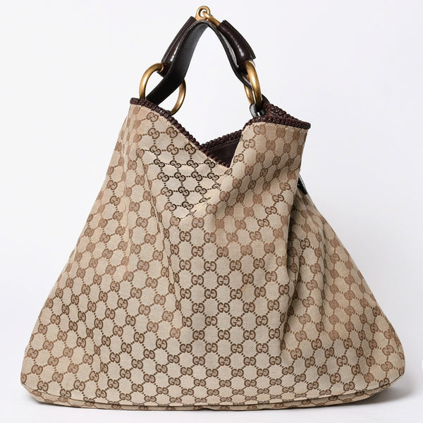 GUCCI Gucci Horsebit Tote Bag GG Pattern 114900 Gold Hardware Brown Good Condition Used 4a001564