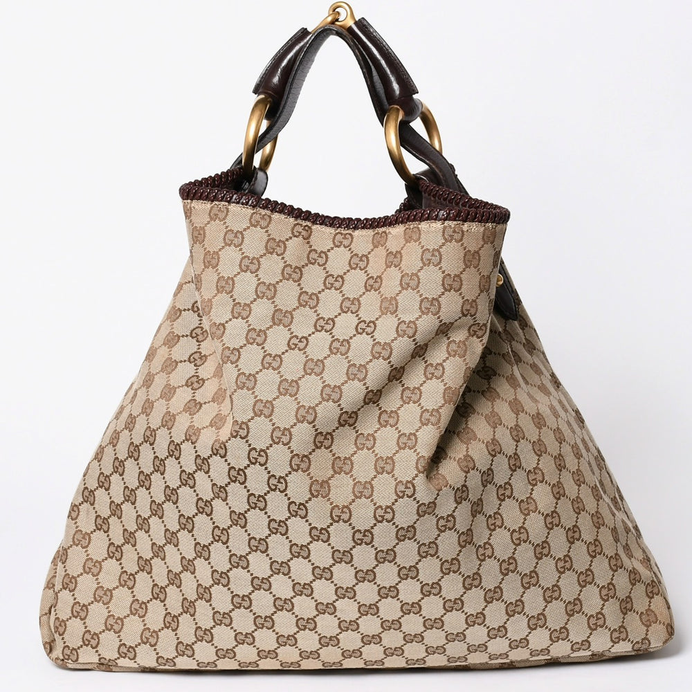 GUCCI グッチ ホースビット トートバッグ Tote Bag GG柄 114900 ゴールド金具 ブラウン 美品 中古 4a001564
